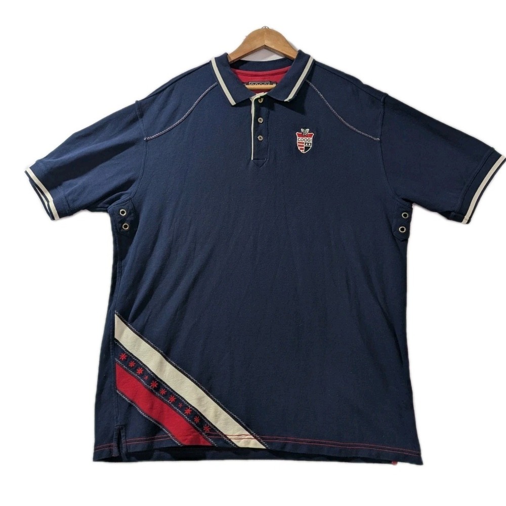 COOGI Y2K Polo Shirt Mens XXL Navy Blue Crest Short‎ Sleeve Cotton